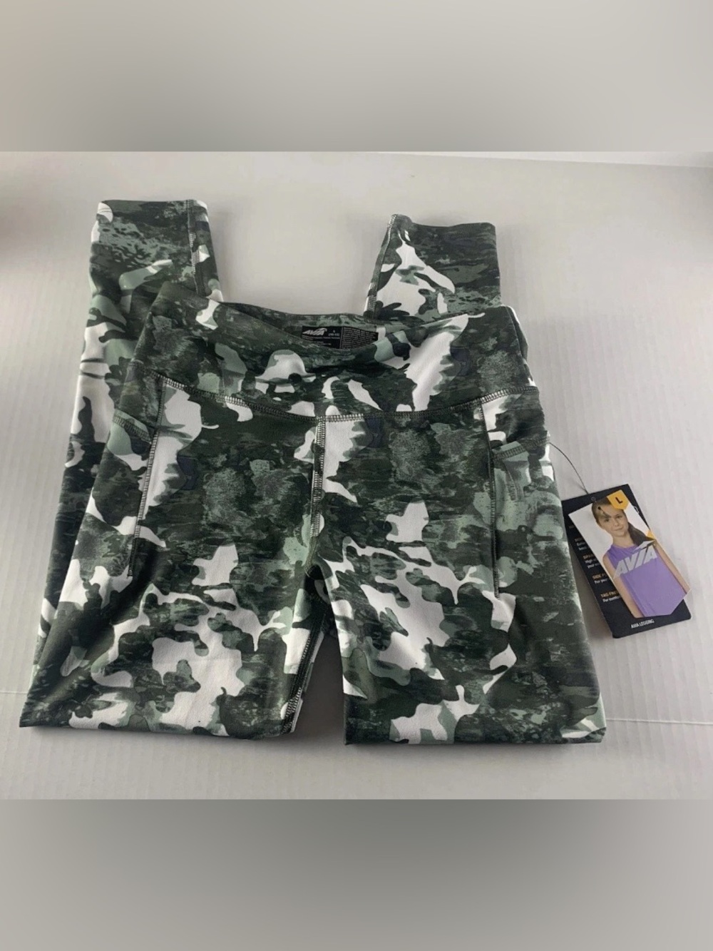 Avia Kids Olive & White Camo Leggings